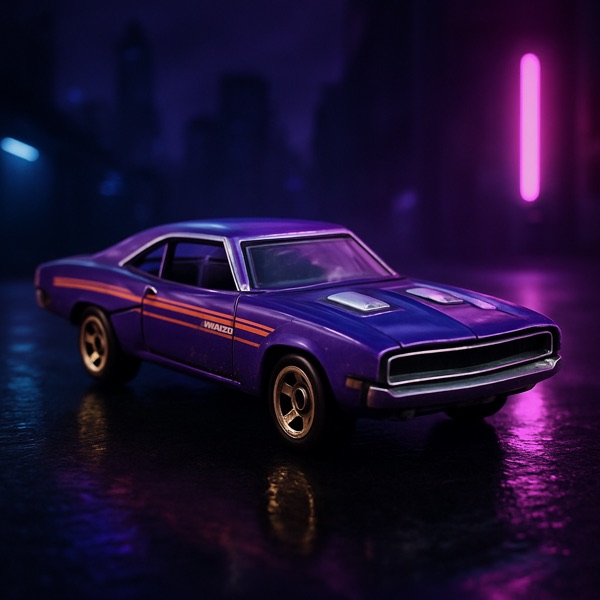 Carrinho em cenário neon